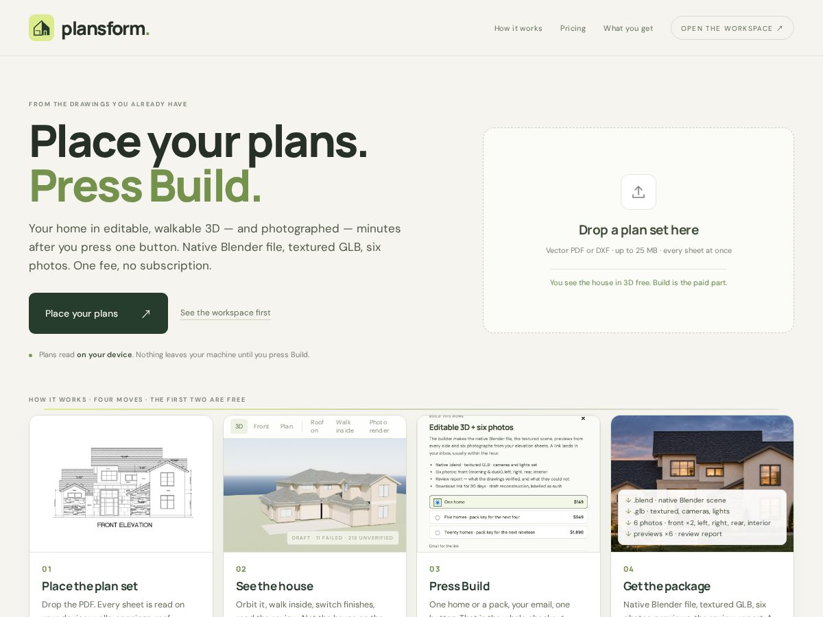Landing-page snapshot of plansform.com