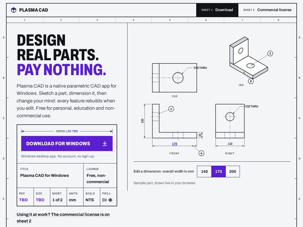 Landing-page snapshot of plasma-cad.com