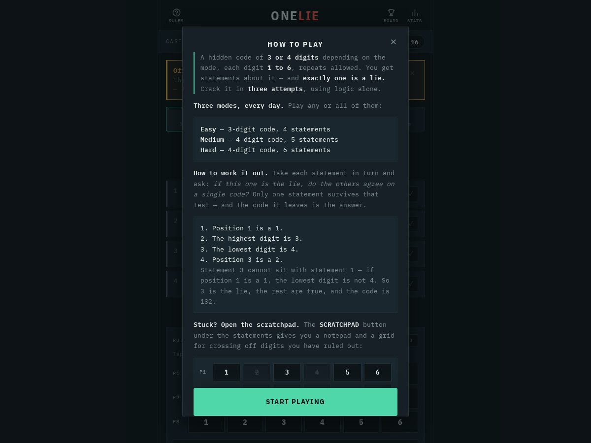 Landing-page snapshot of playonelie.com