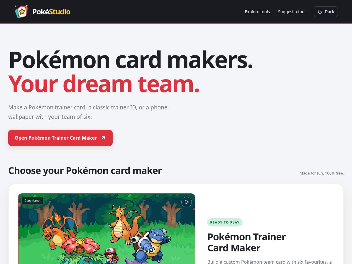Landing-page snapshot of pokestudio.app