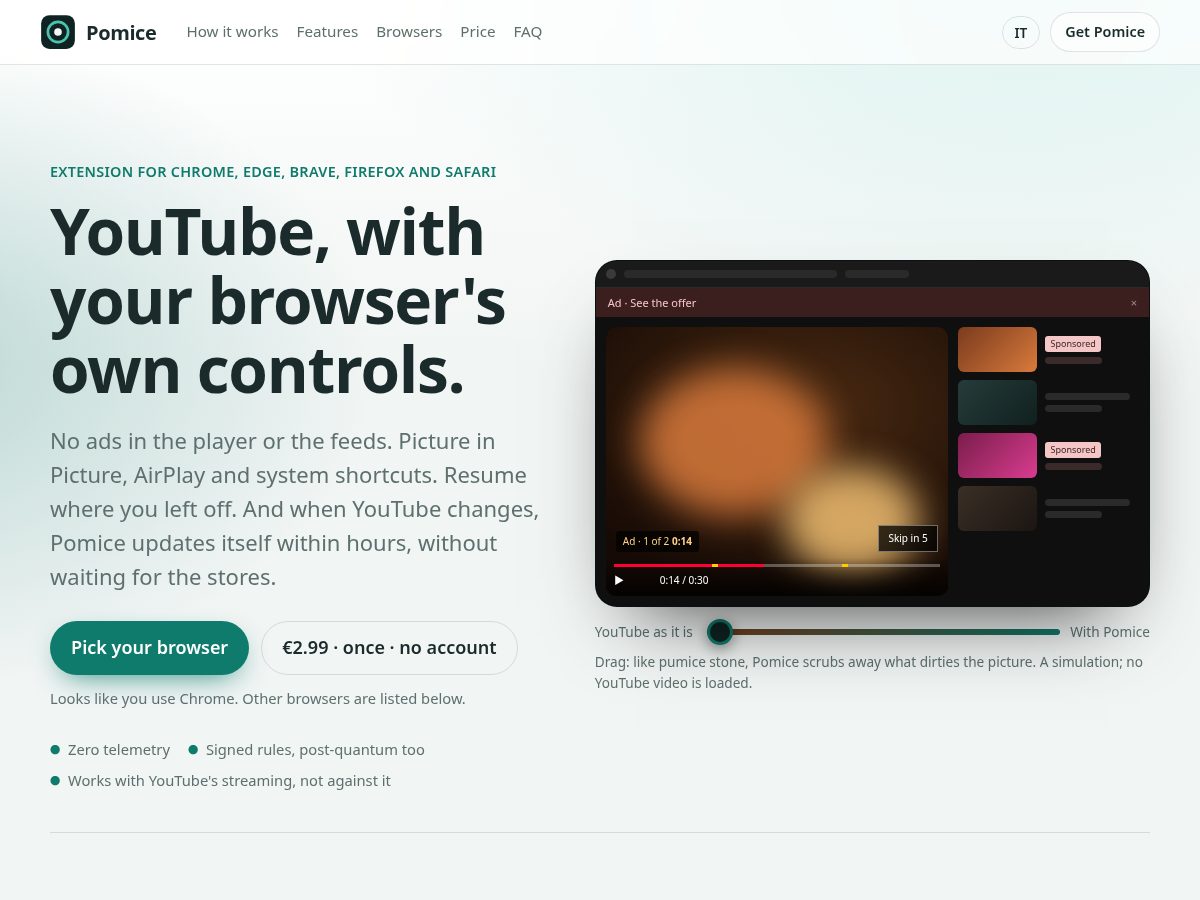 Landing-page snapshot of pomice.app