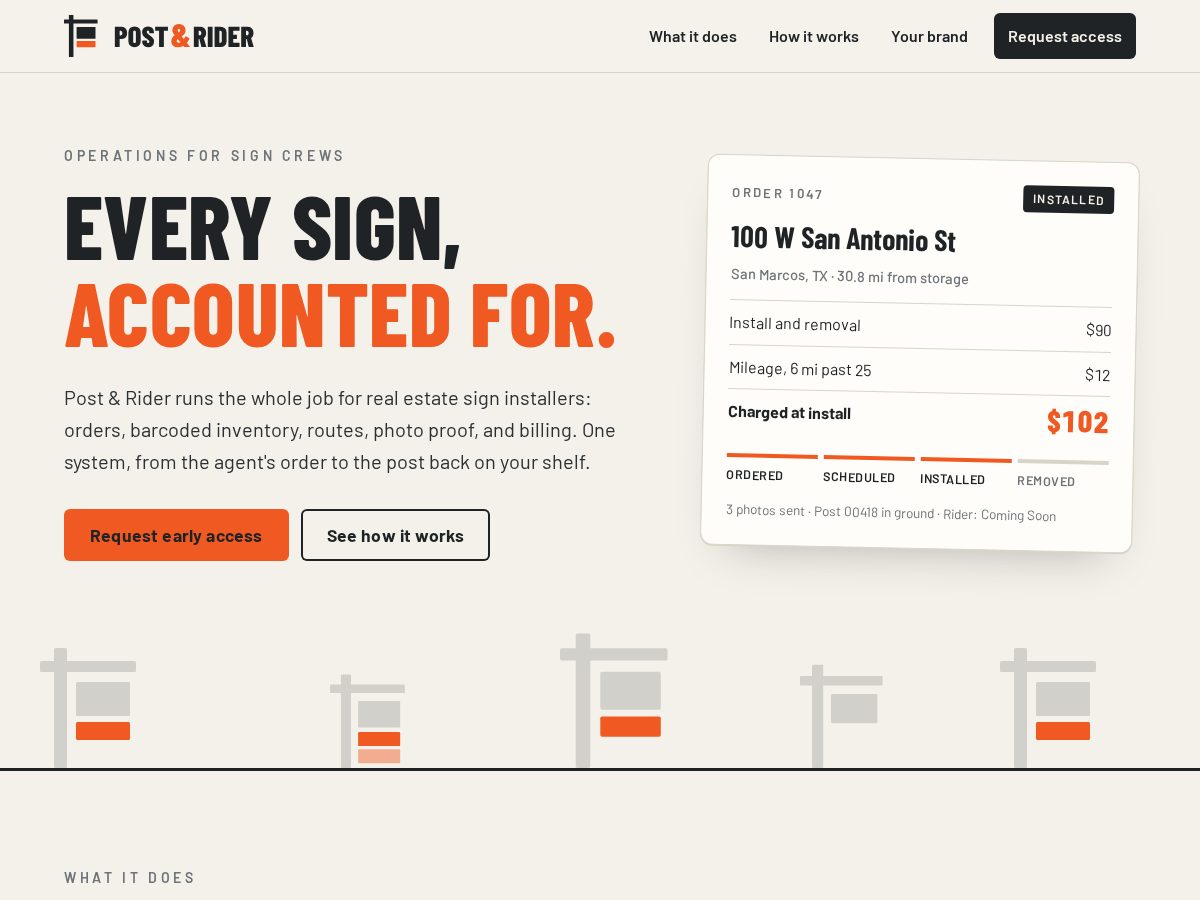 Landing-page snapshot of postandrider.com