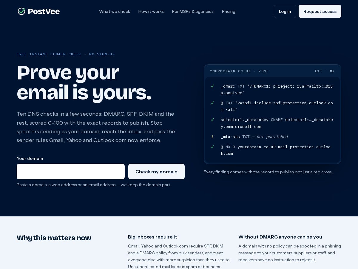 Landing-page snapshot of postvee.com