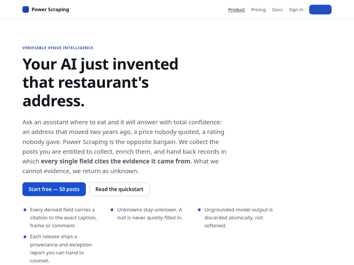 Landing-page snapshot of powerscraping.app