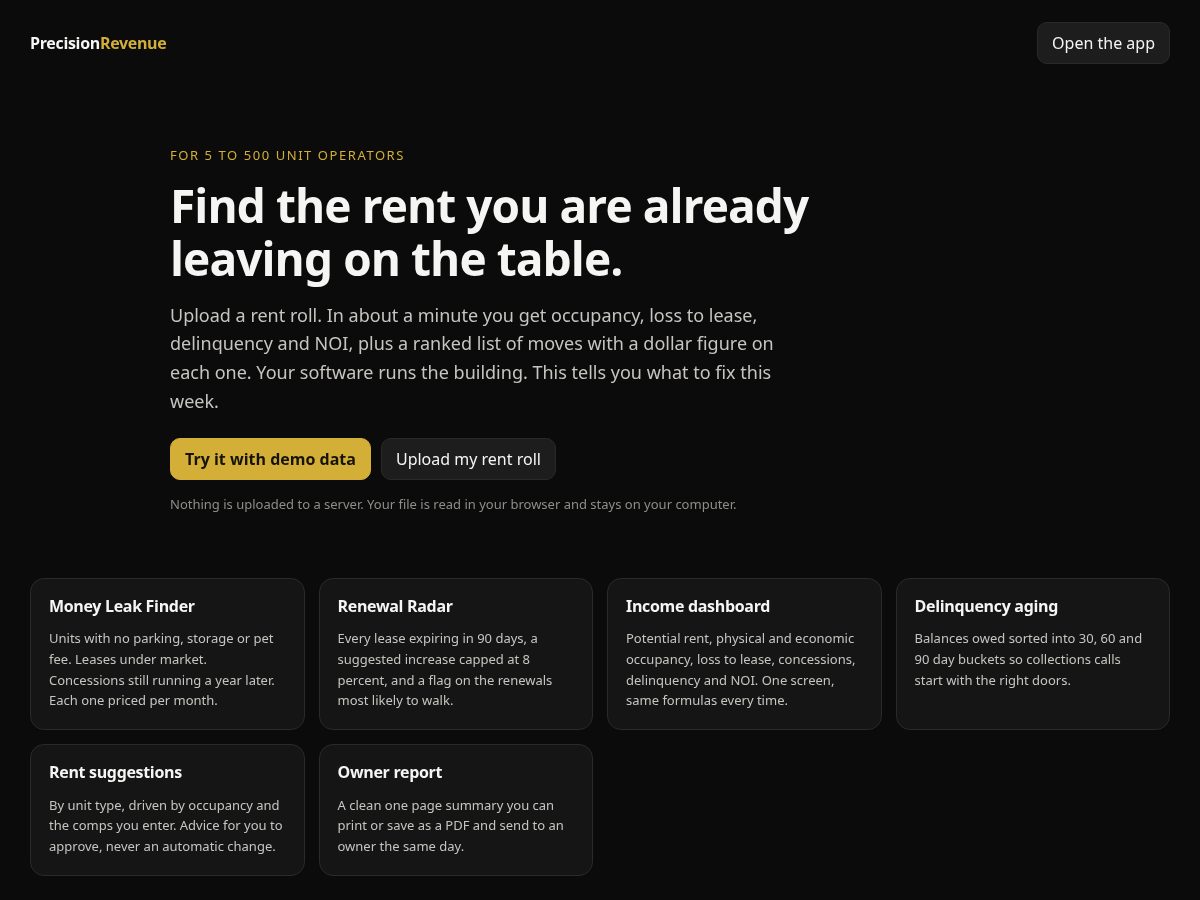 Landing-page snapshot of precisionrevenue.app