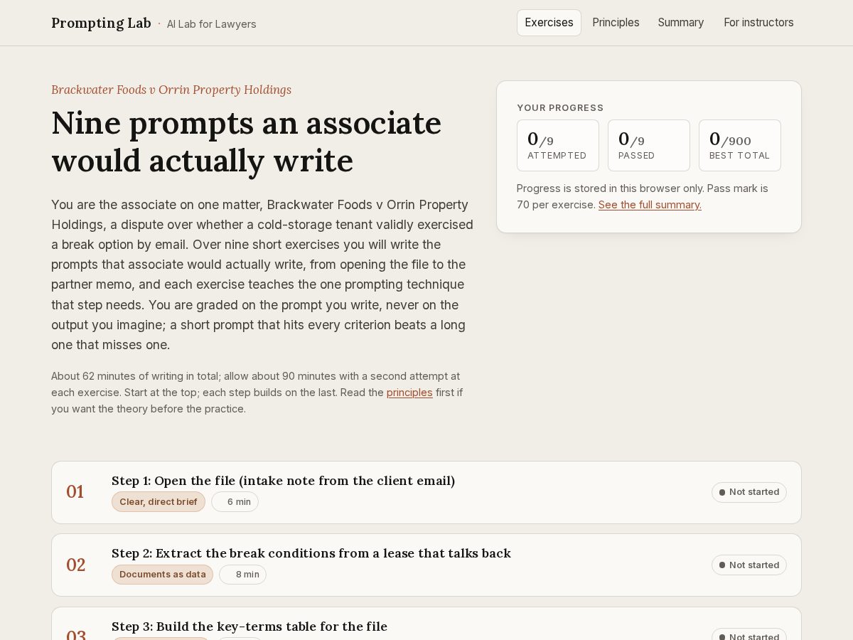 Landing-page snapshot of prompting-for-lawyers.com