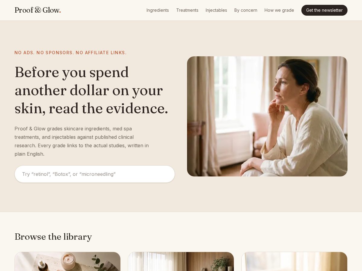 Landing-page snapshot of proofandglow.com