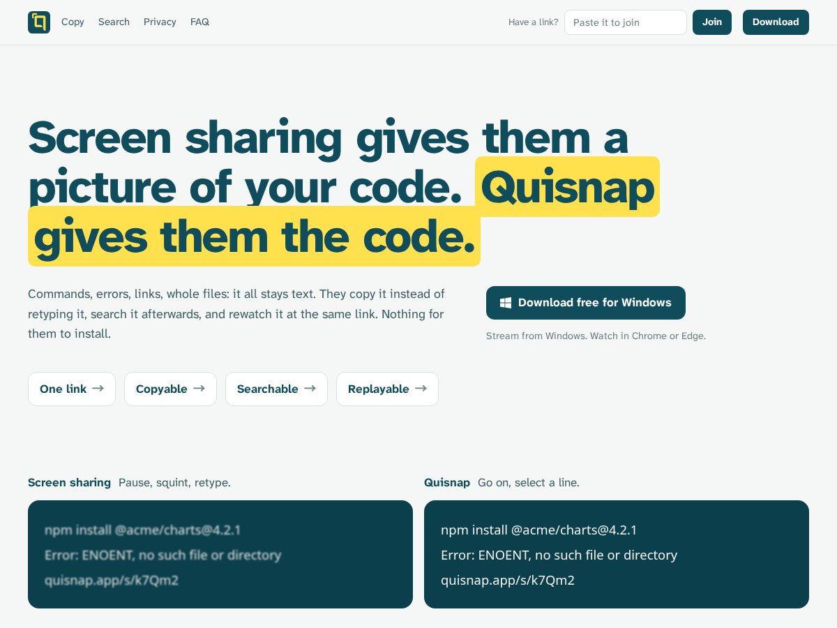 Landing-page snapshot of quisnap.app