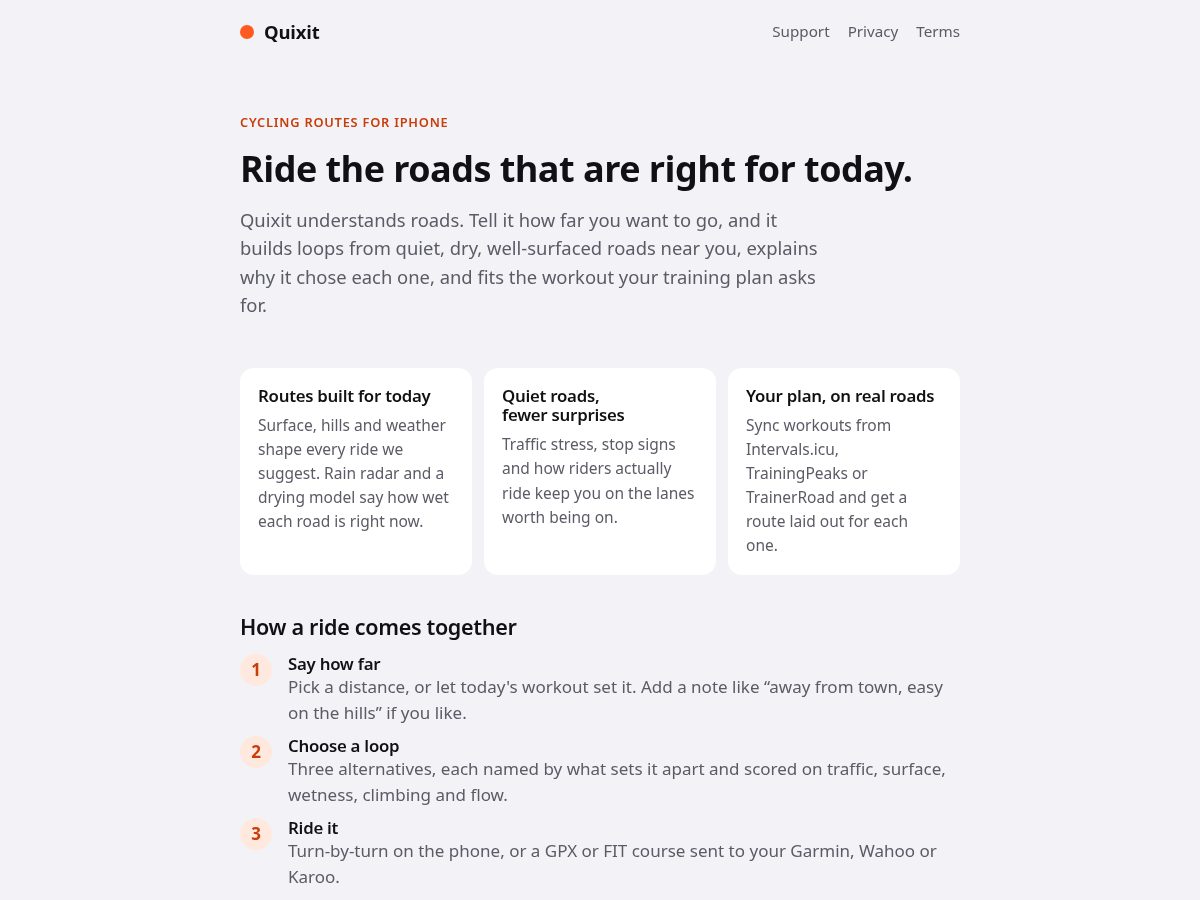 Landing-page snapshot of quixitapp.com
