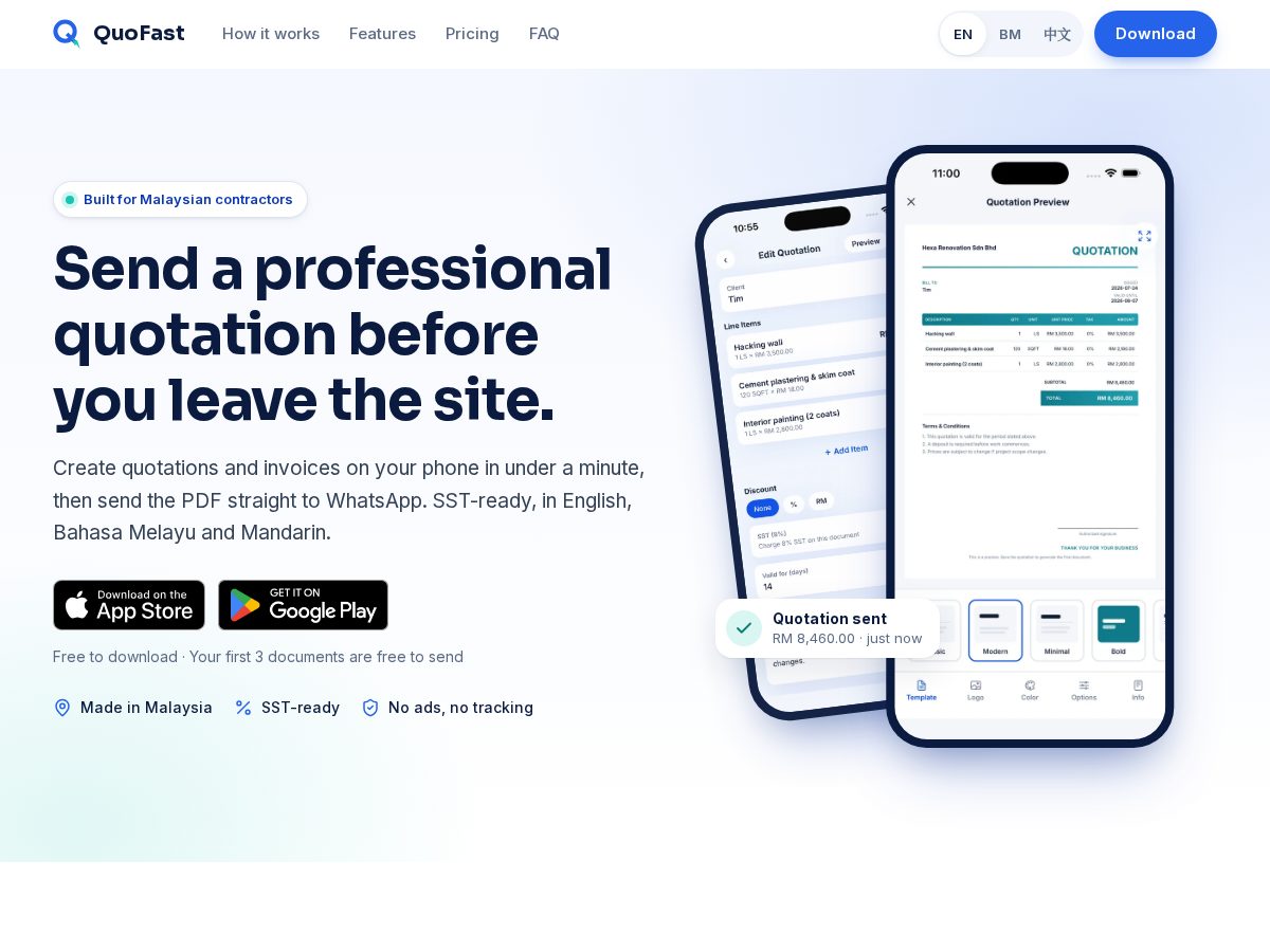 Landing-page snapshot of quofast.app