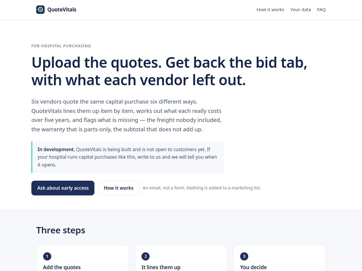 Landing-page snapshot of quotevitals.com