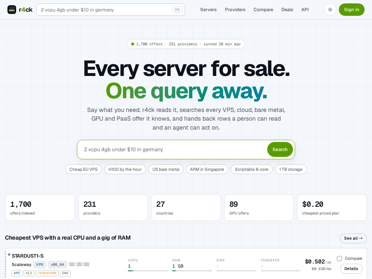 Landing-page snapshot of r4ck.dev