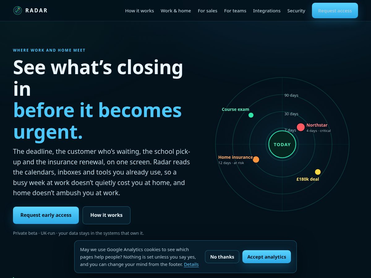 Landing-page snapshot of radar-os.app