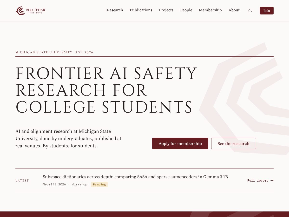 Landing-page snapshot of redcedar.institute