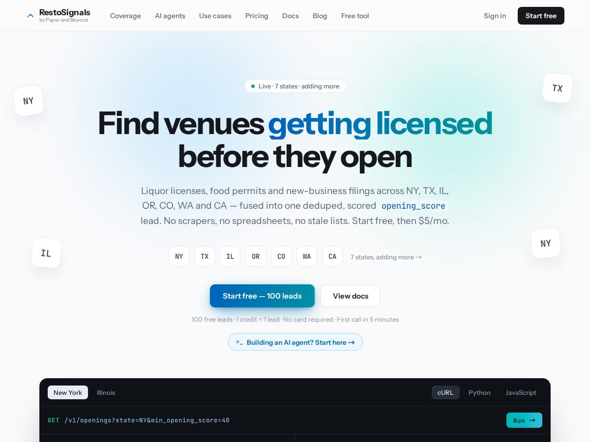Landing-page snapshot of restosignals.com