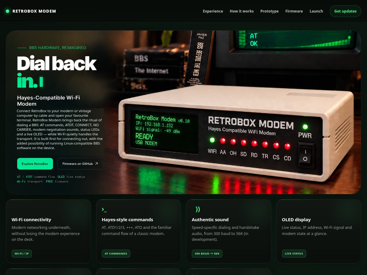 Landing-page snapshot of retroboxmodem.com