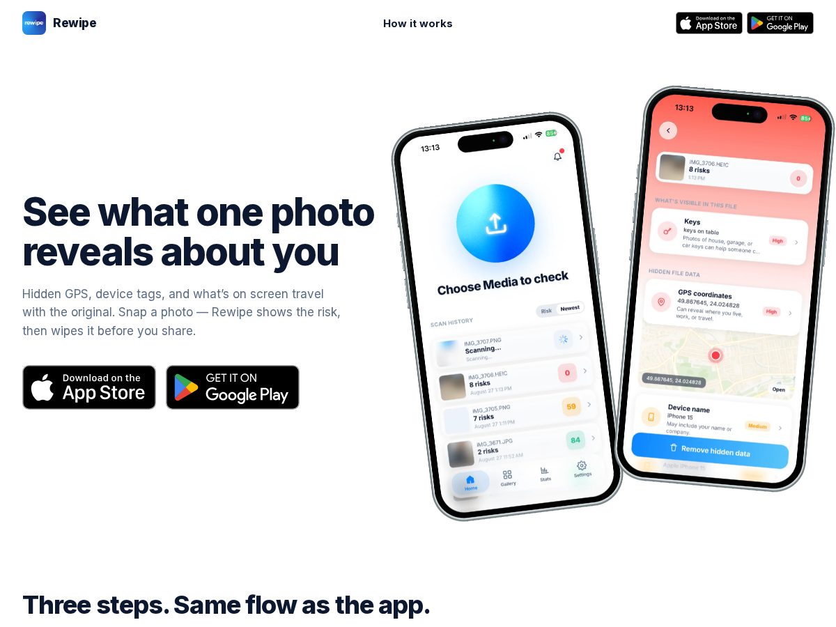 Landing-page snapshot of rewipe.app