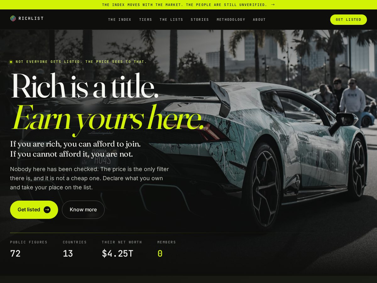 Landing-page snapshot of richlist.online