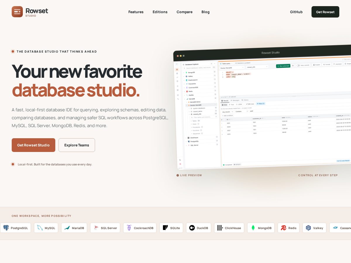 Landing-page snapshot of rowset.dev