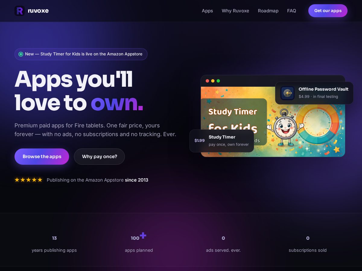 Landing-page snapshot of ruvoxe.com
