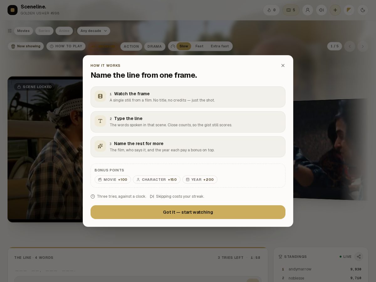 Landing-page snapshot of sceneline.fun