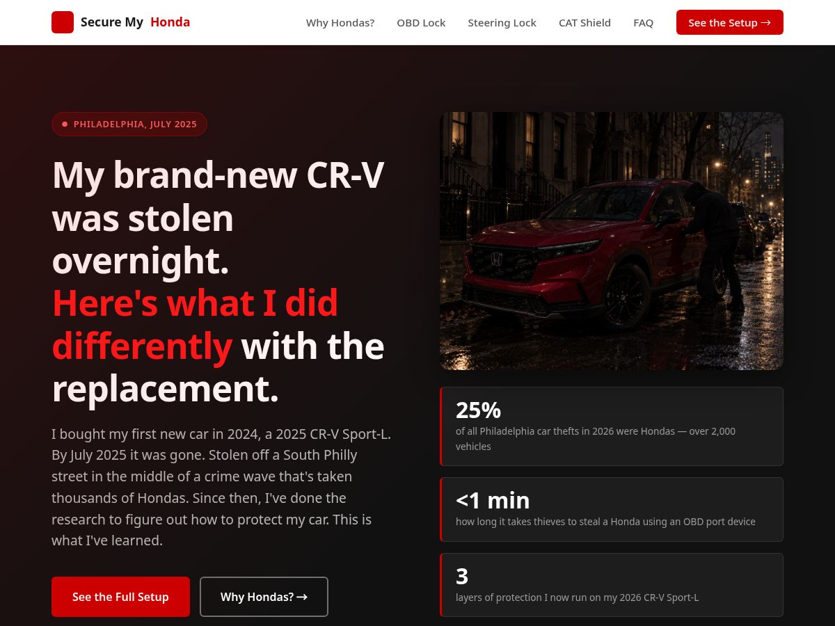 Landing-page snapshot of securemyhonda.com