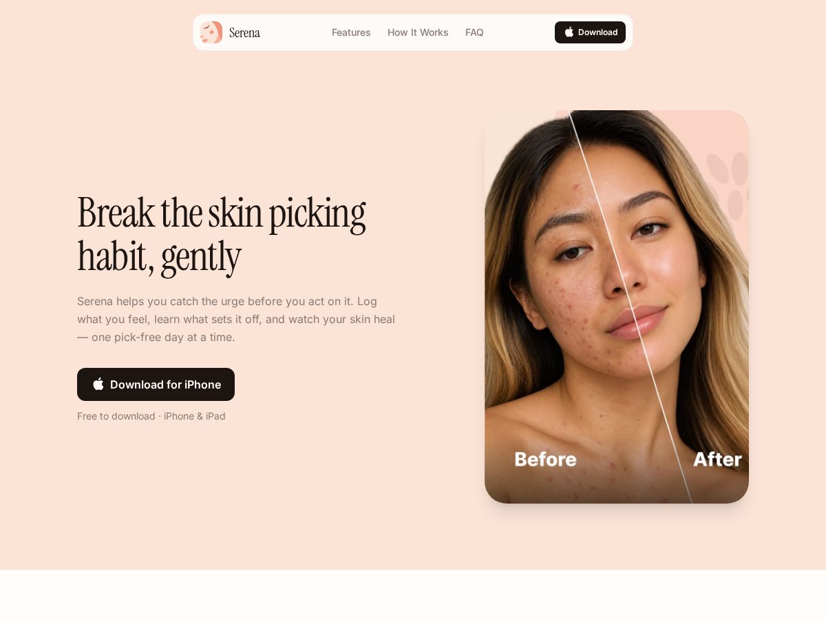 Landing-page snapshot of serenaskin.app