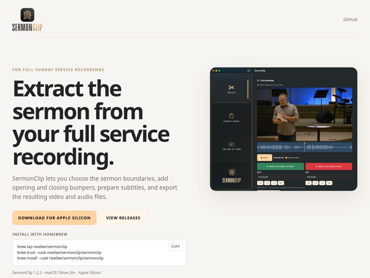 Landing-page snapshot of sermonclip.app