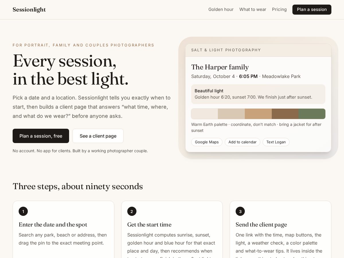 Landing-page snapshot of sessionlight.app