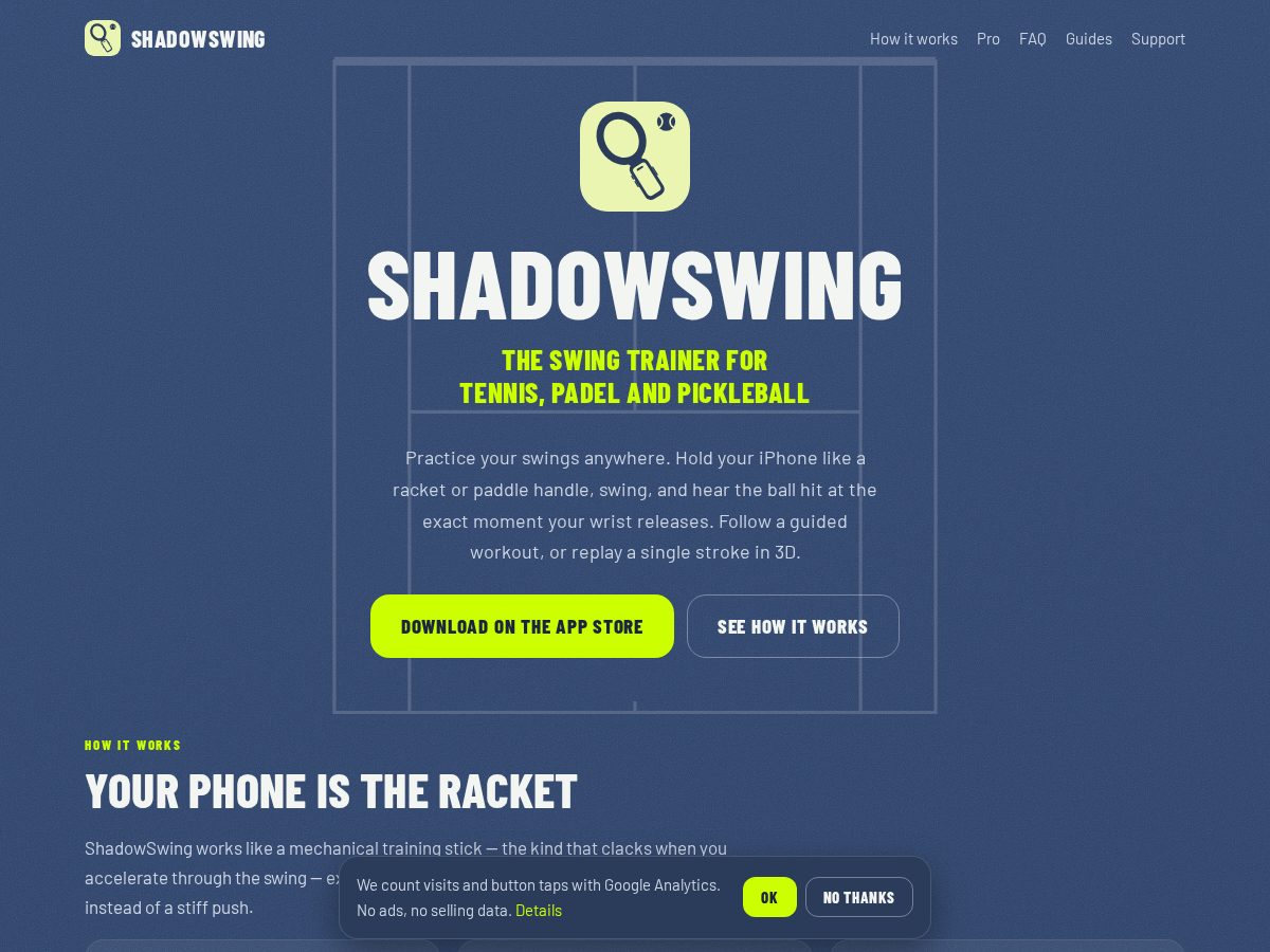 Landing-page snapshot of shadowswing.app