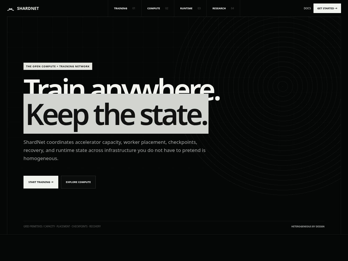 Landing-page snapshot of shardnet.xyz