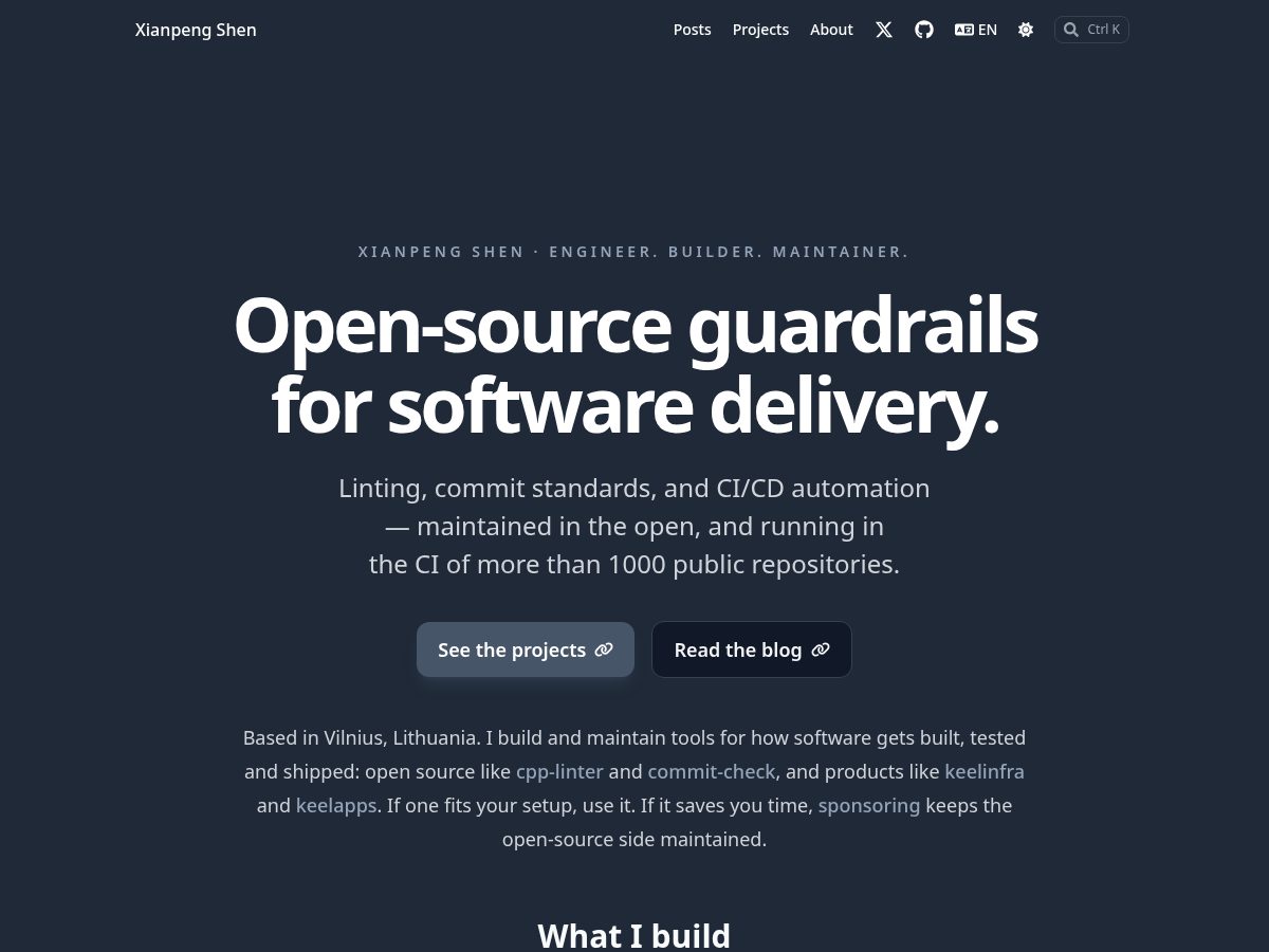 Landing-page snapshot of shenxianpeng.dev