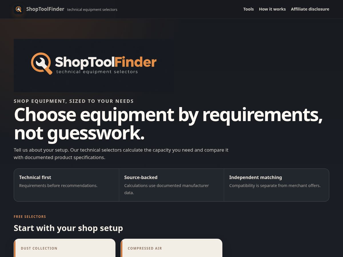 Landing-page snapshot of shoptoolfinder.com