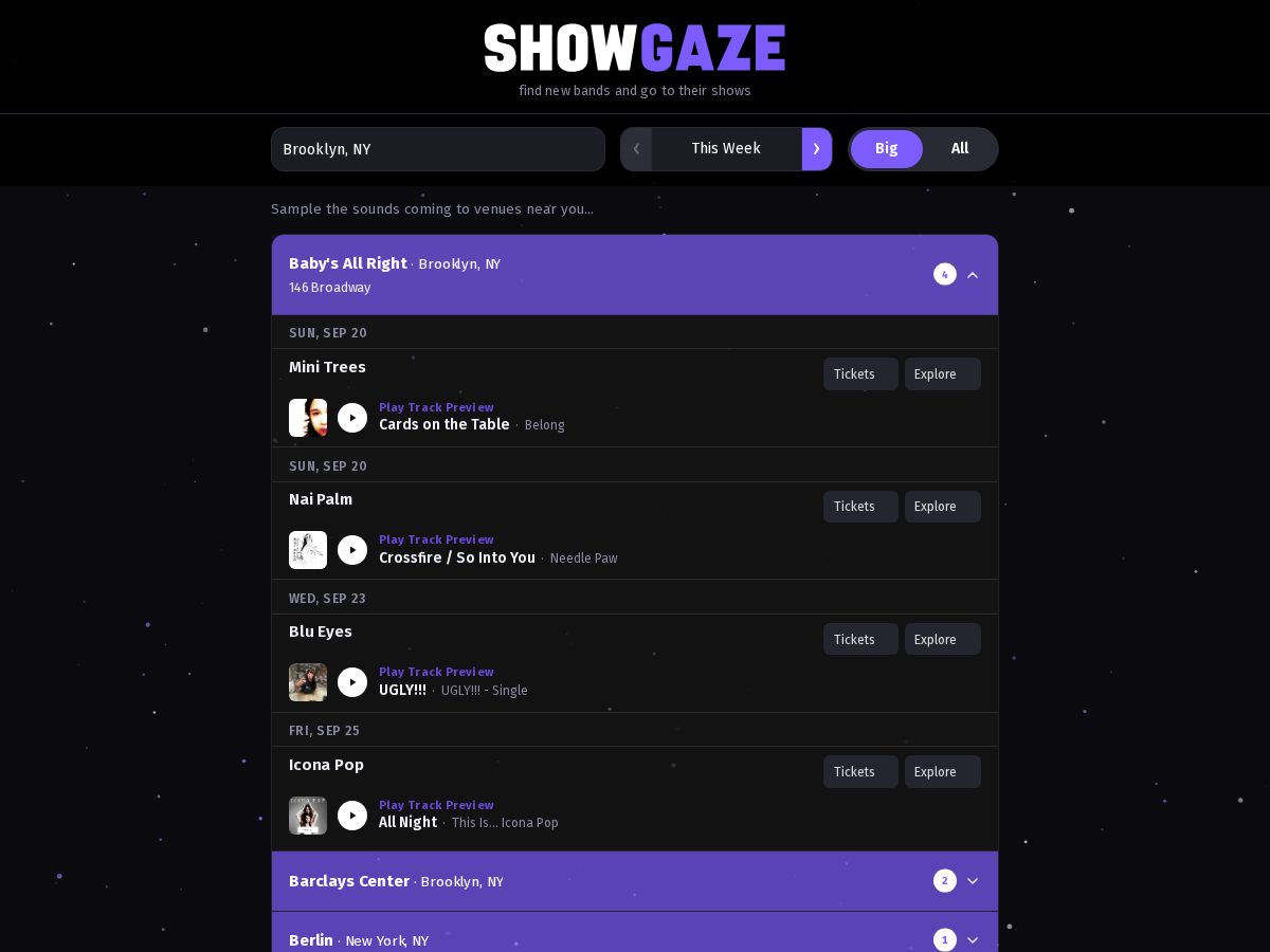 Landing-page snapshot of showgaze.fyi