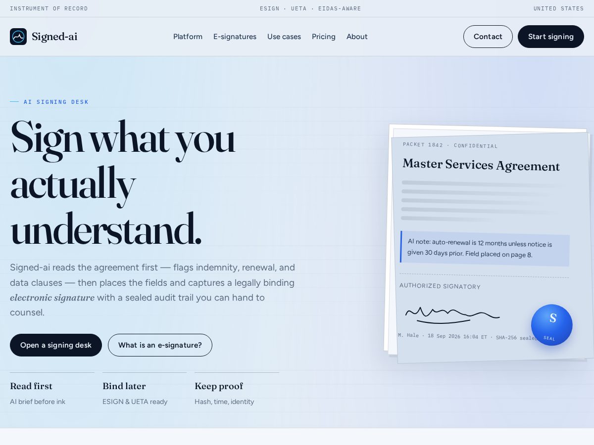 Landing-page snapshot of signed-ai.com