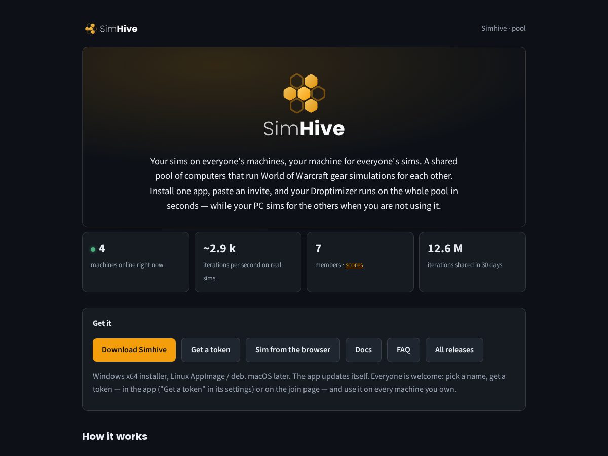 Landing-page snapshot of simhive.app