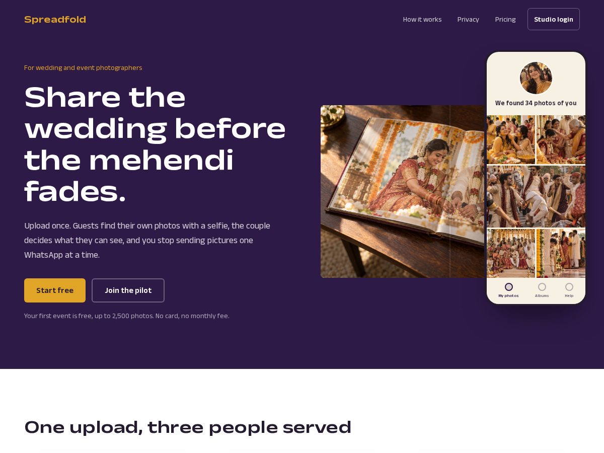 Landing-page snapshot of spreadfold.com