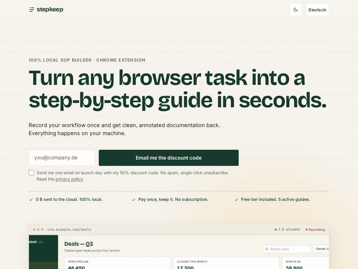 Landing-page snapshot of stepkeep.app