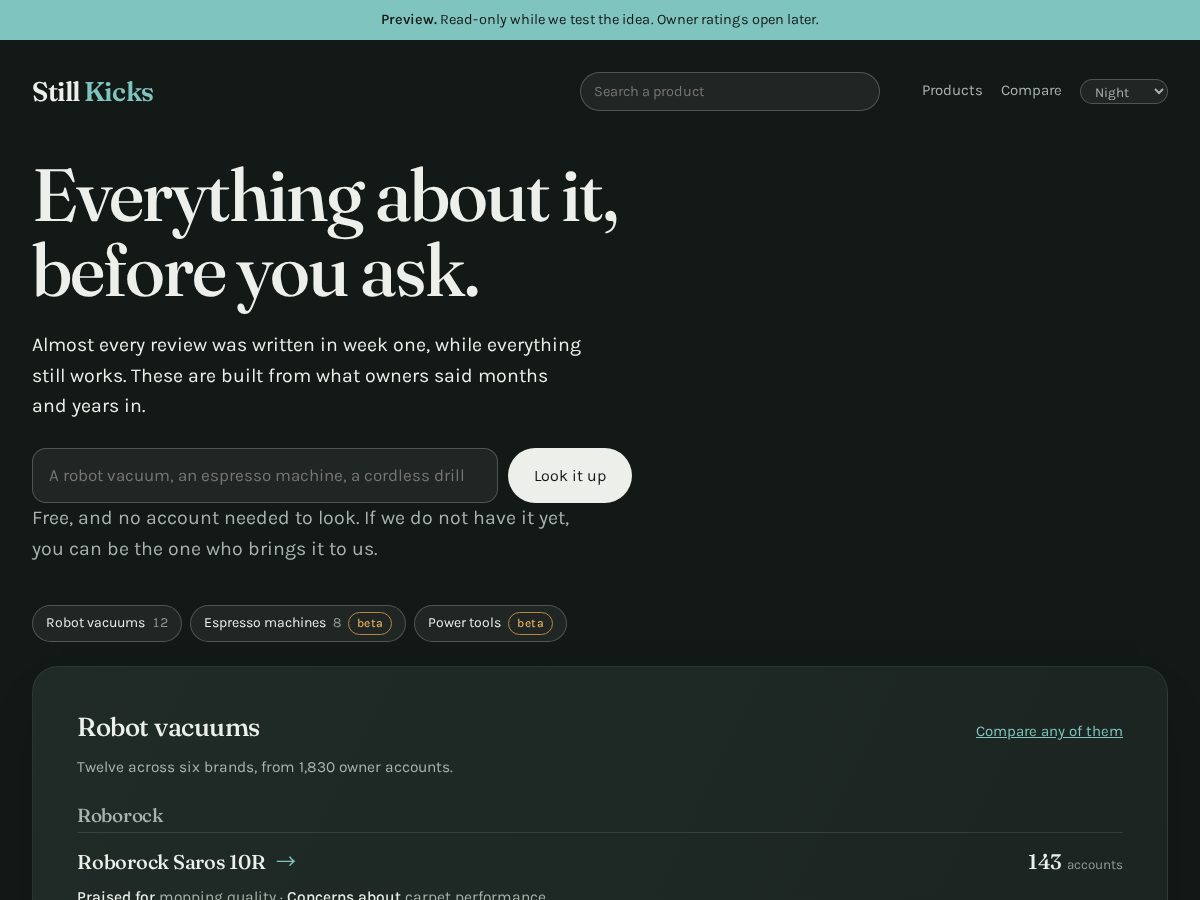 Landing-page snapshot of stillkicks.com