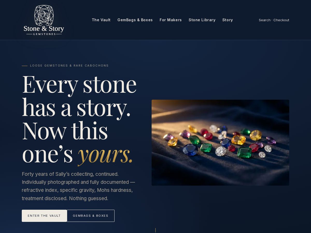 Landing-page snapshot of stoneandstorygems.com