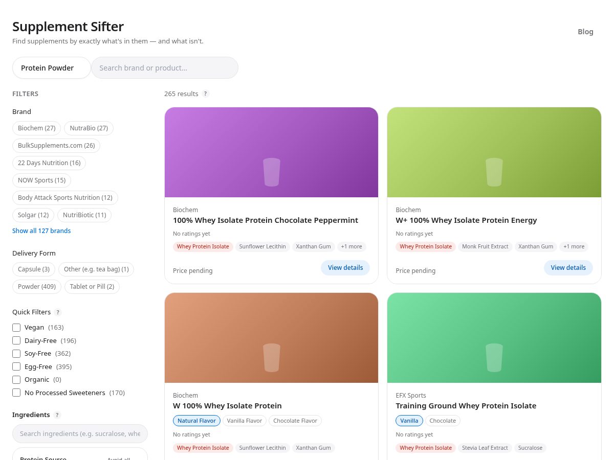 Landing-page snapshot of supplementsifter.com