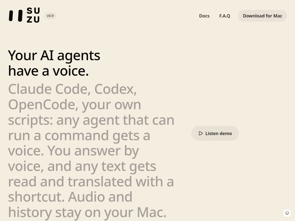 Landing-page snapshot of suzuvoice.app