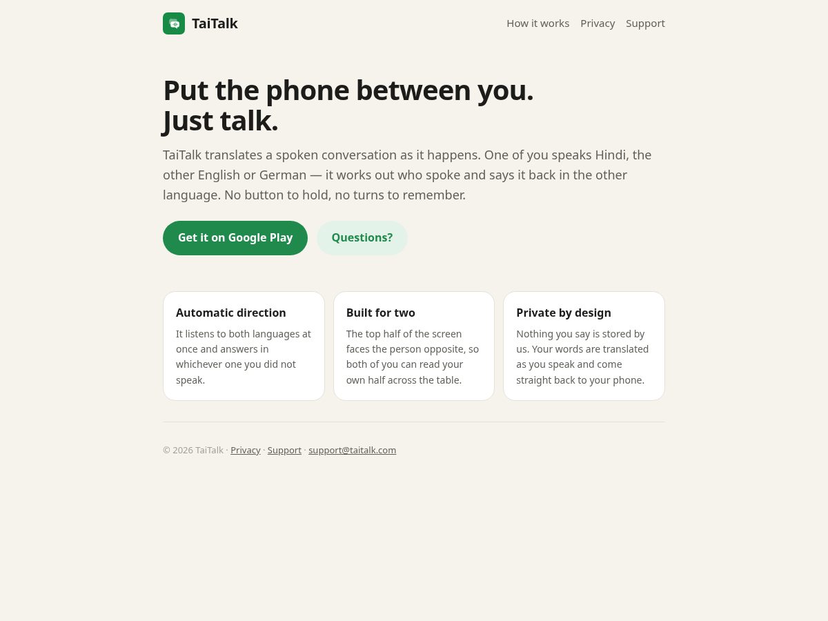Landing-page snapshot of taitalk.com