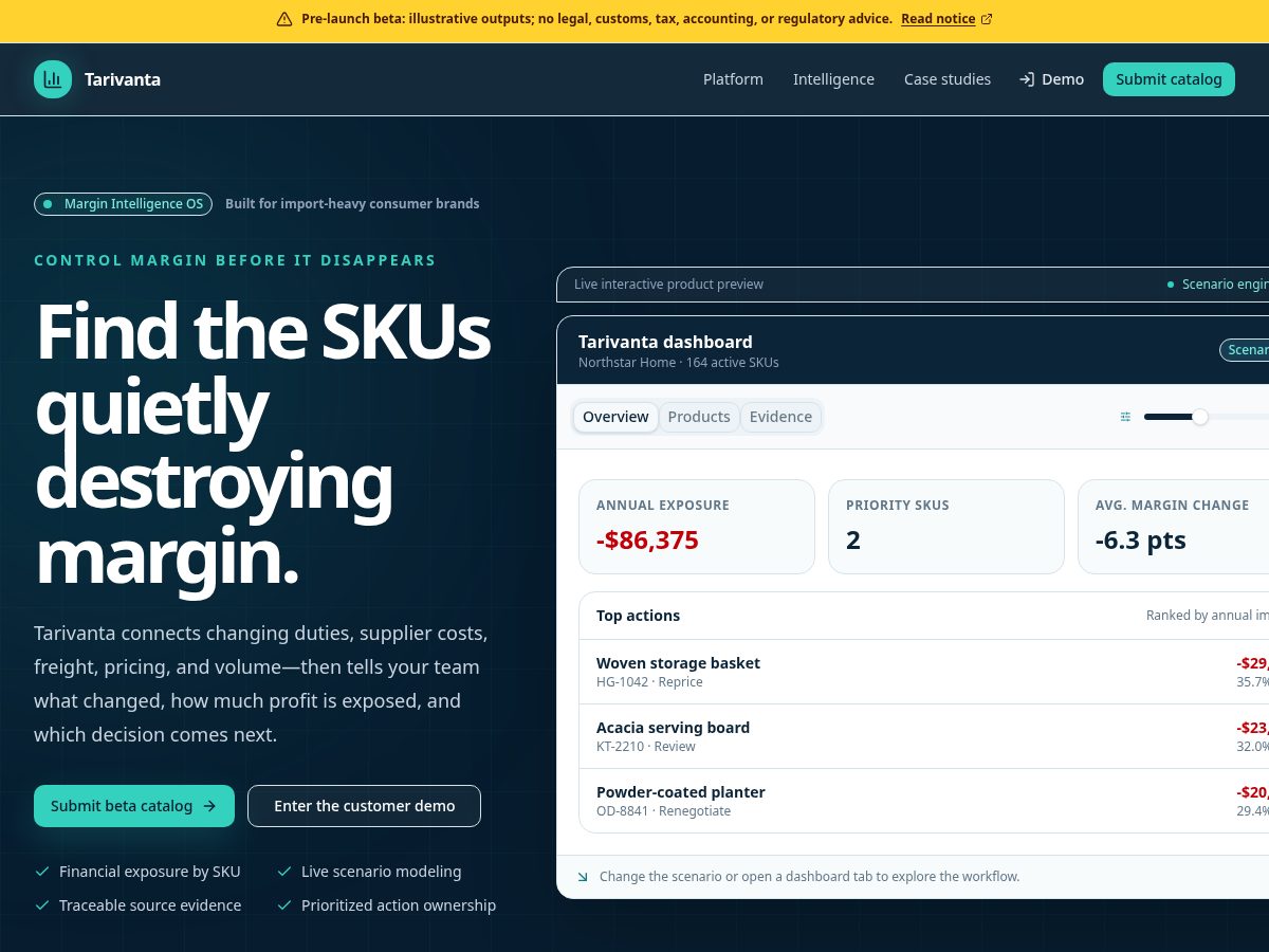 Landing-page snapshot of tarivanta.com