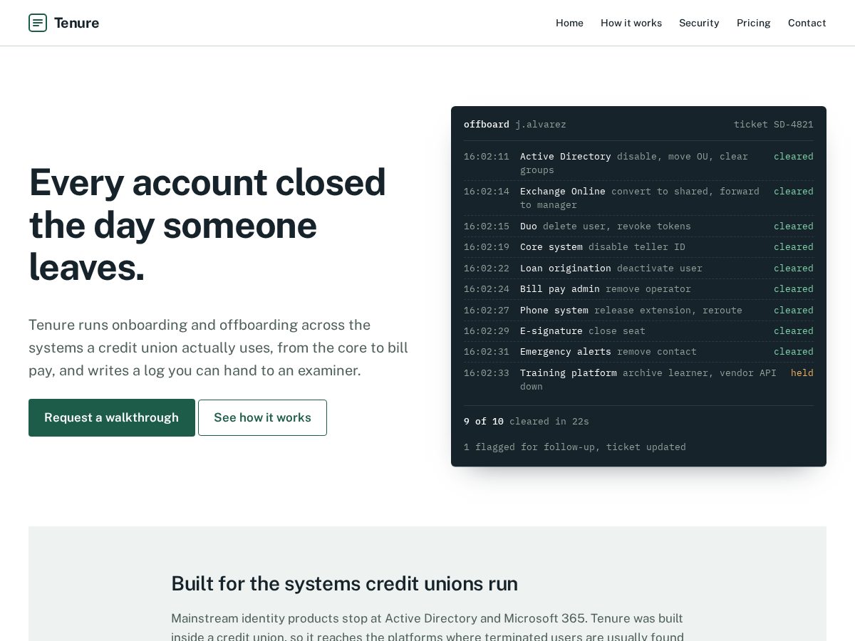 Landing-page snapshot of tenure.solutions