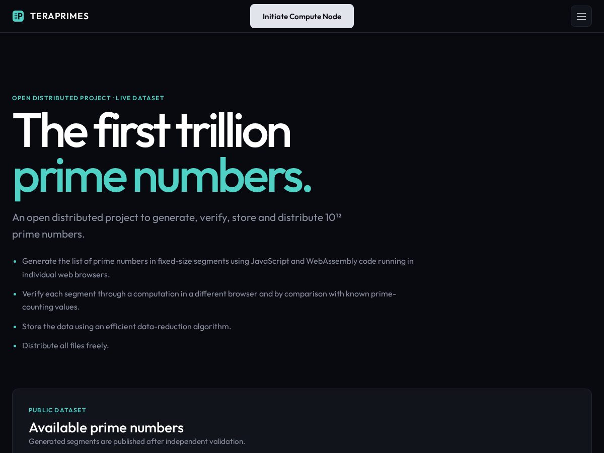 Landing-page snapshot of teraprimes.org