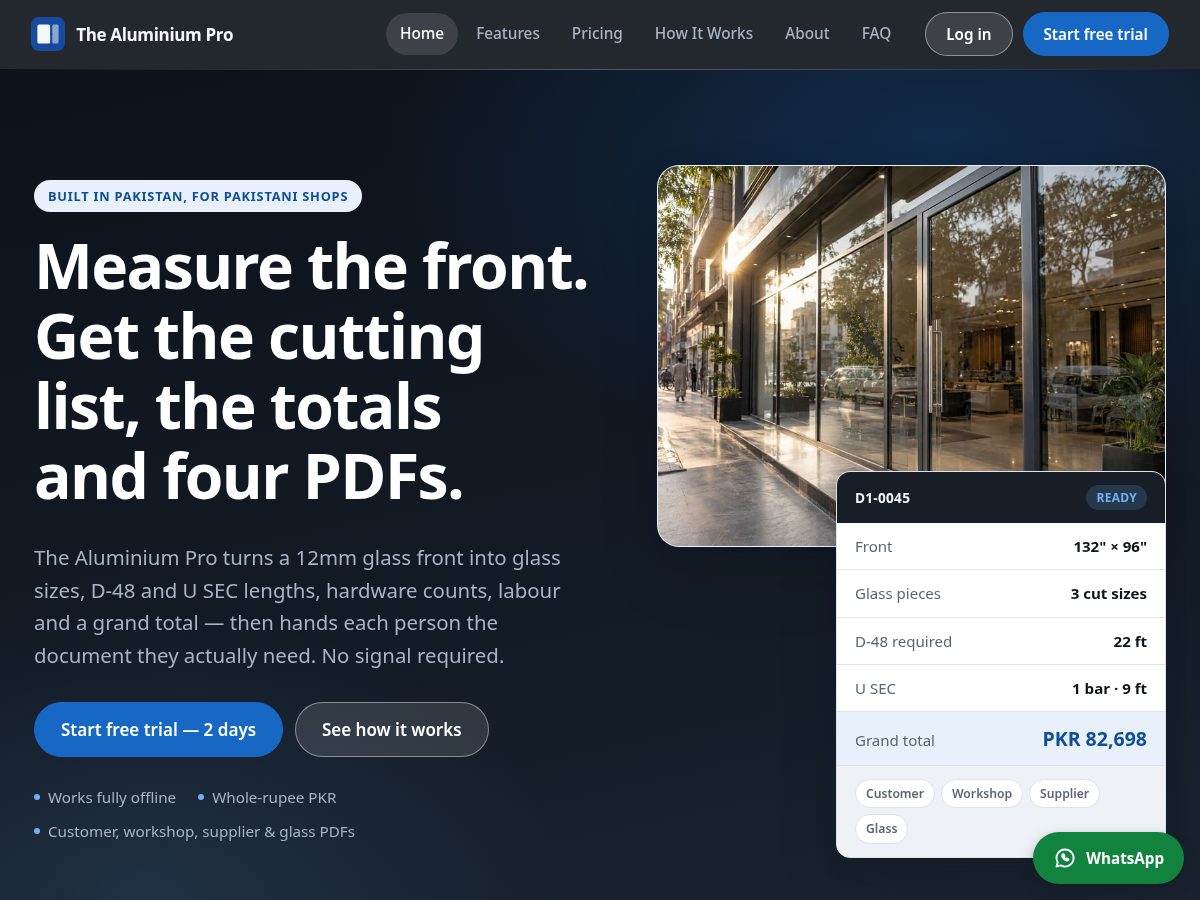 Landing-page snapshot of thealuminiumpro.com