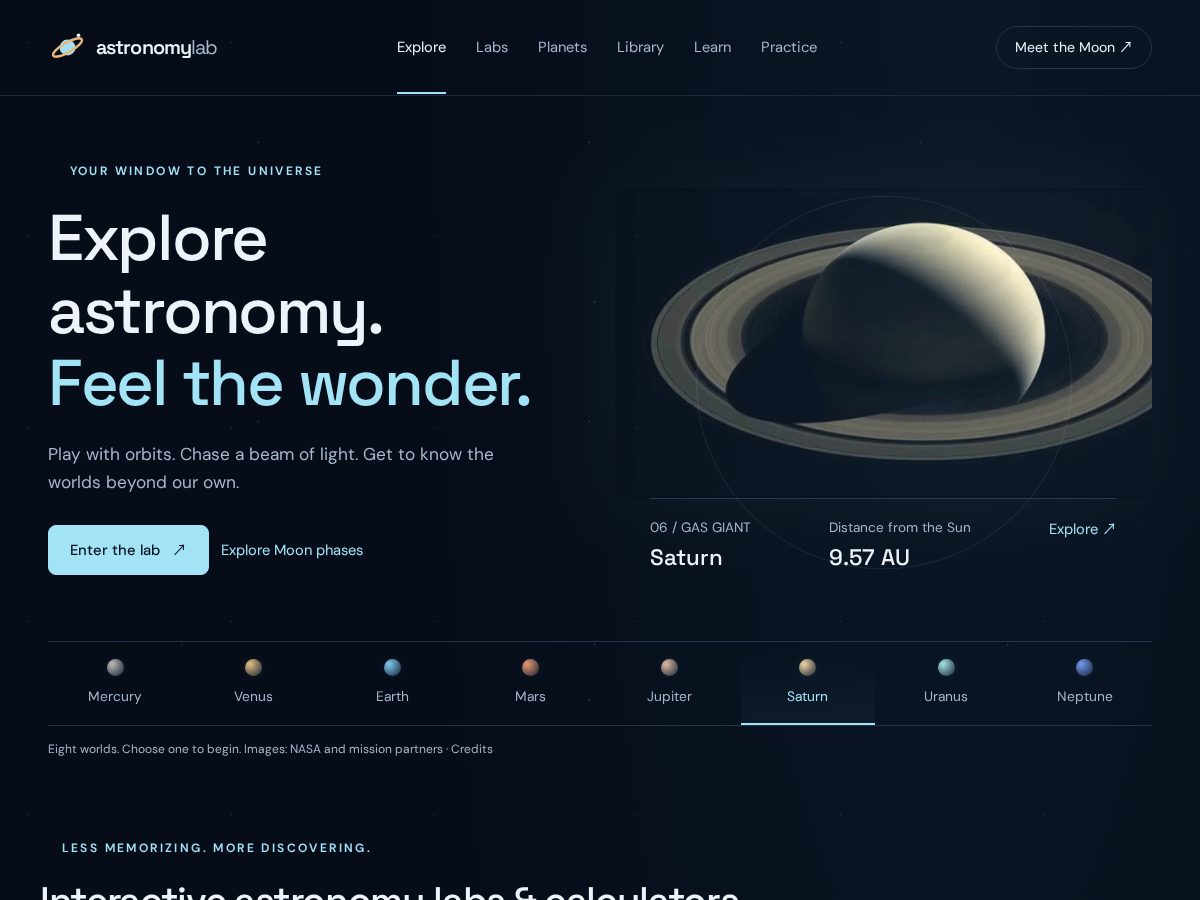 Landing-page snapshot of theastronomylab.com