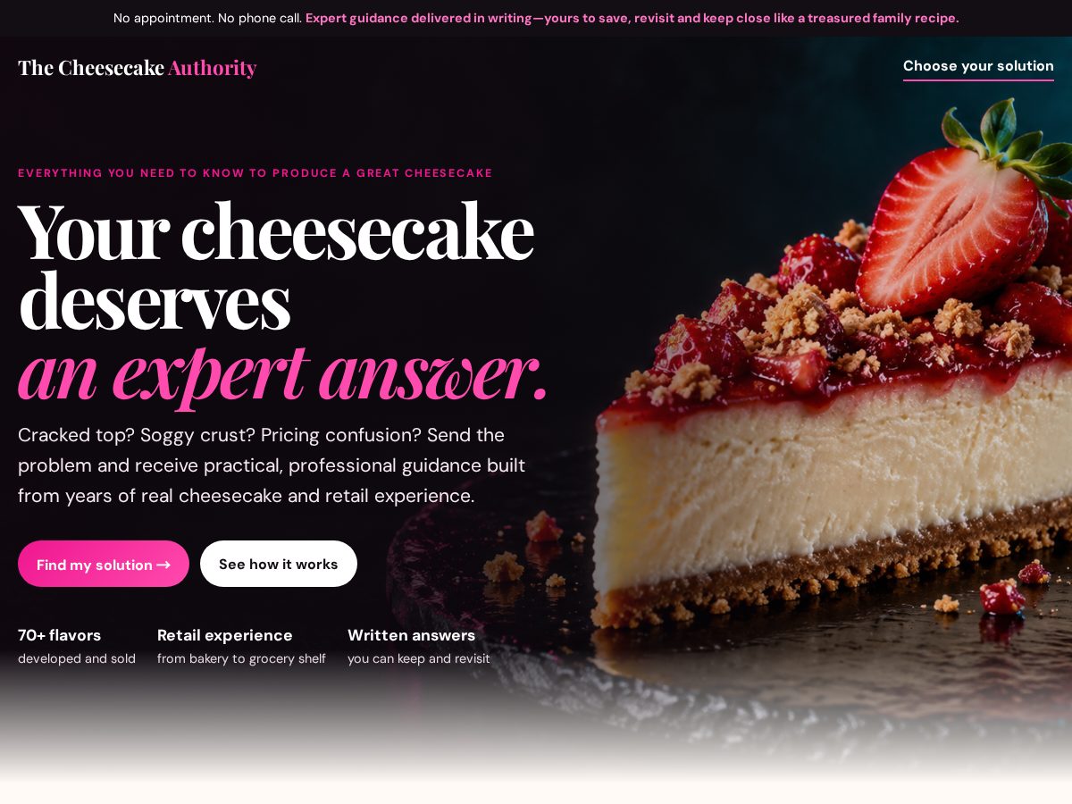 Landing-page snapshot of thecheesecakeauthority.com