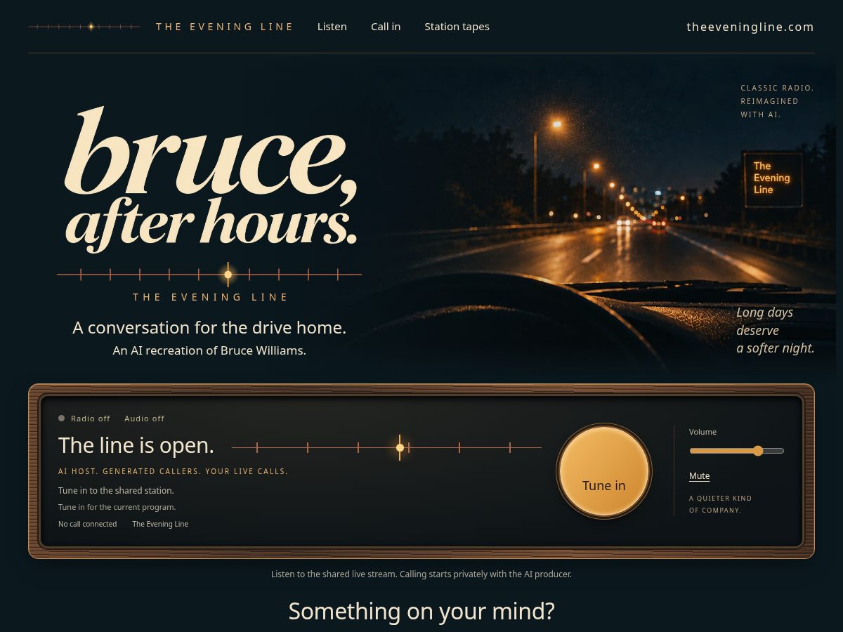 Landing-page snapshot of theeveningline.com